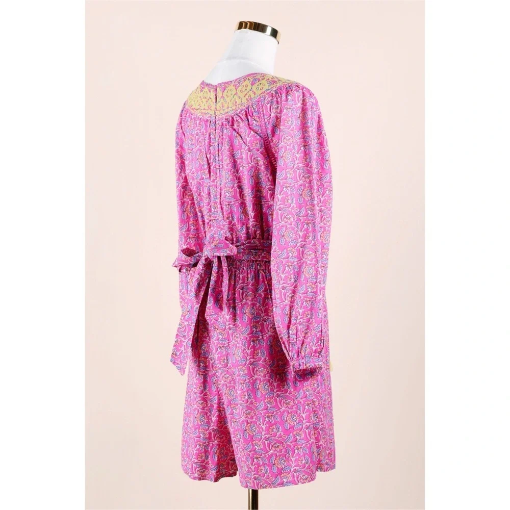 Sz 2 J. Crew Cotton Embroidered Tie Waist Romper In Pink Vines Block Print EUC
